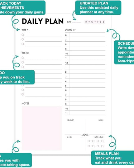 (Pack of 3) Nokingo Daily To Do Lists - A5 Calendar, Organizer with Priority, To Do Lists, Appointments, Meals and Water Intake Tracker, 50 Undated Tear-Off Sheets Daily Planner Pad, 5.8"x8.25"
