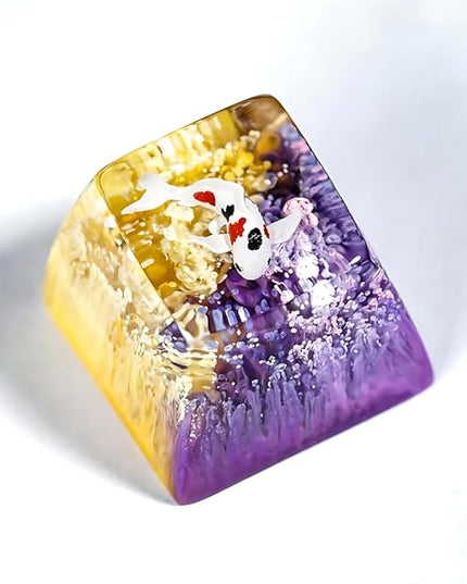 Kohaku Koi Fish Artisan Keycap Yellow Purple Ocean Coral Reef R1 SA Profile Custom Keycaps 1U ESC Handmade Gaming Resin Key Cap Cherry MX Switch Compatible Mechanical Keyboard Koi Lover Gift