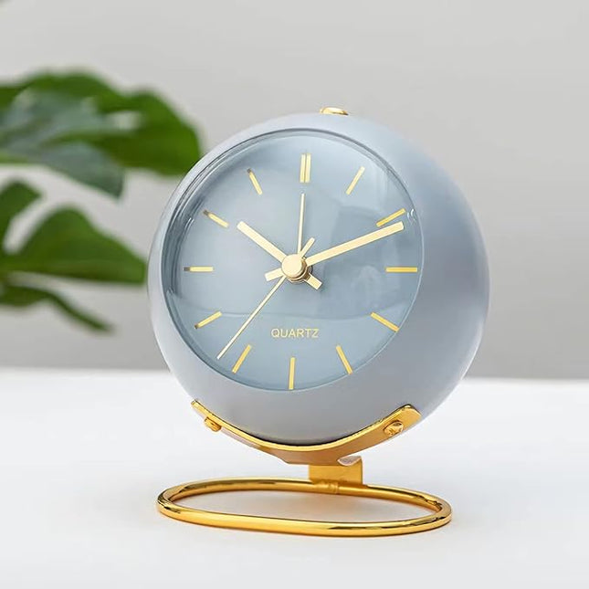 SHISEDECO Small Tableclocks Classic Non-Ticking Tabletop Alarm Clock with Night Light, Battery Operated Deskclock with HD Glass for Living Room Bedroom Bedside Indoor Decor (RN-Blue)