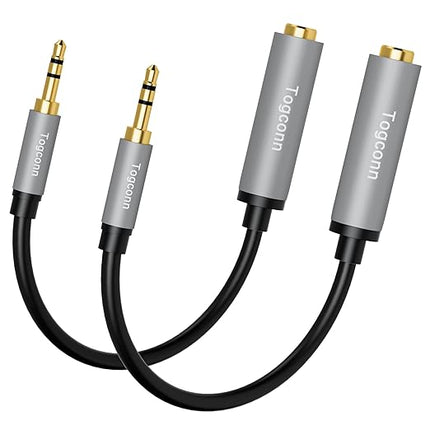 3.5mm to 6.35mm Stereo Audio Cable Adapter 0.6 Feet, 3.5mm 1/8 Inch TRS Male to 6.35mm 1/4 Inch Female Stereo Audio Converter Connector for Phone, Laptop, Headphone, Amplifier, Guitar, Speaker-2 Pack