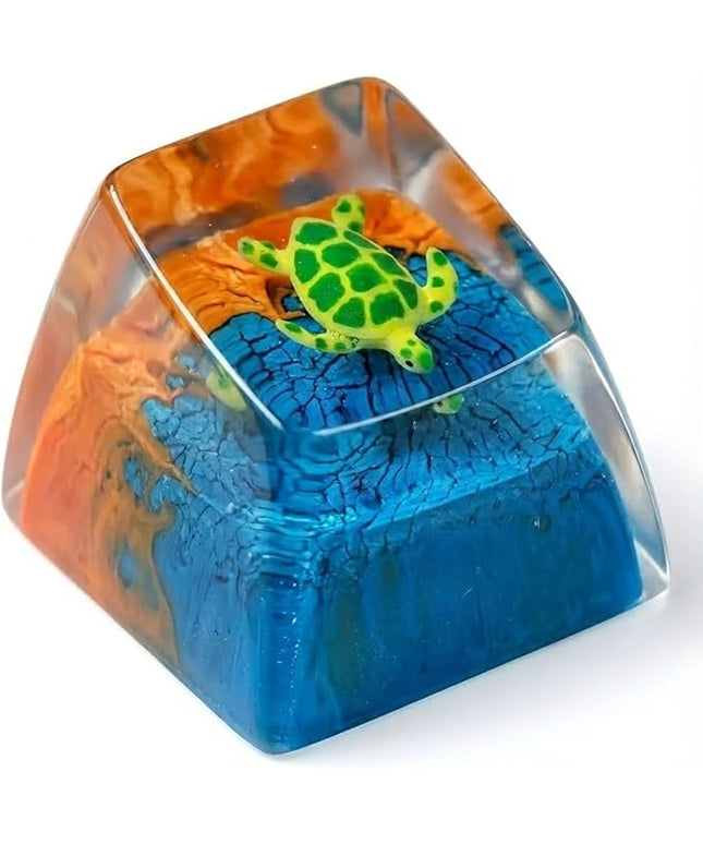 Sea Turtle Artisan Keycap Deep Blue Orange Ocean R1 SA Profile Custom Sea Creatures Keycaps 1U ESC Handmade Gaming Resin Key Cap Cherry MX Switch Compatible Mechanical Keyboard Turtle Lover Gift