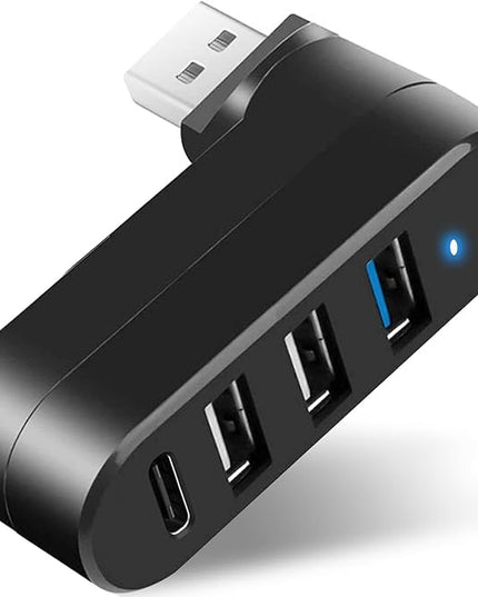 VIENON 4-Port USB 3.0 Hub [90°/180° Degree Rotatable], USB Splitter with PD-in 5W USB C Port, USB Extender for Laptop, Car, iMac, MacBook Air, MacBook Pro, and More