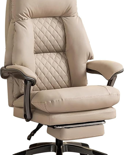 Henry Massage Office Chair with Heating Ventilation for Heavy Duty,Leather Recliner Executive Desk Chair (Beige)