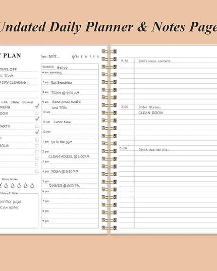 Daily Planner Undated - B5 To Do List Notebook Hourly Schedules, Spiral Appointment Planner for Women and Men, PVC Hardcover, Inner Pocket, Elastic Closure, 7" x 10", Rose Leaf