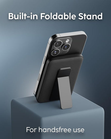 myCharge CliqLuxe Magnetic Wireless Power Bank 10,000mAh | iPhone & MagSafe Compatible | Qi2.2 25W Mag Safe Portable Charger | Built-in Stand | 20W PD USB-C Port | Premium Black Fabric