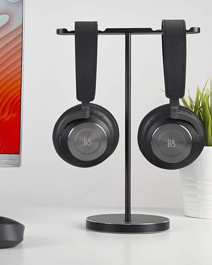 Dual Aluminum Headphones Stand Holder, Showcase Multi Headphones with Solid Heavy Base, Compatible With Gaming Headsets and Wireless Headphone Black