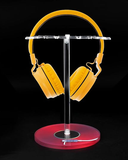 Clear Acrylic Headphone Stand for AirPods Max/Gaming Headsets (HyperX/Xbox) - Universal Holder for Bose, Beats & Wireless Headphones - Space-Saving Organizer (Red Record/LP)