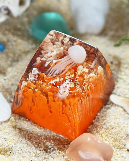 Jellyfish Artisan Keycap Orange and Brown Coral R1 SA Profile Custom Sea Creature Keycaps 1U ESC Handmade Gaming Sea Resin Key Cap Cherry MX Switch Compatible Mechanical Keyboard Jellyfish Lover Gift