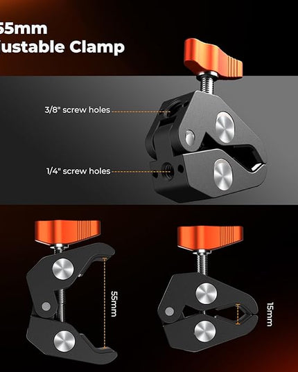 K&F CONCEPT 6" Magic Arm Clamp Kit with 1/4" & 3/8" Thread Screw, 360°Ballhead Articulating Friction Arm with Camera Clamp Mount for Monitor, LED Light, Webcam, Action Camera