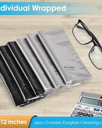 Wsivoiv 6PCS Large Eyeglass Cleaning Cloths, 12 x12 inches Glasses Cleaner, Individually Wrapped, Premium Microfiber Cleaning Cloth for Glasses, TV, Laptop Screens and Lens, Easier to Grip and Use