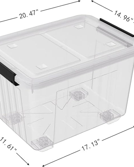 50 Quart Clear Large Storage Totes with Wheels, Plastic Storage Box with Lid, 4-Pack