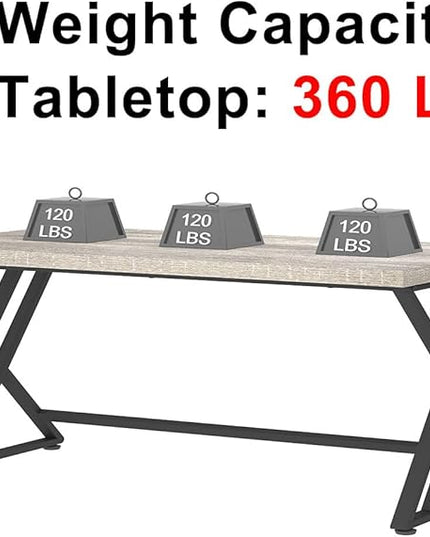 LVB Large Home Office Desk, Long Industrial Computer Desk, Metal Wood Writing Study Computer Table for Student, Big Modern Executive Simple Gaming Work Desk for Bedroom, Light Grey, 60 Inch