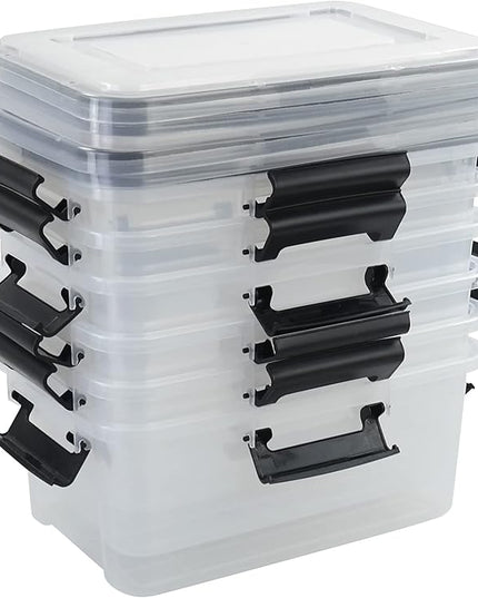 6-Pack 12 Quart Clear Storage Latching Box, Plastic Latch Box with Lid