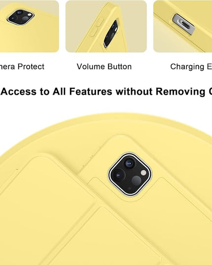 ZryXal iPad Pro 11 Inch Case (M5) 2025/ (M4) 2024 (Model: A2836/A2837/A3006), Trifold Stand Smart Cover with Pencil Holder and Soft TPU Back, Auto Wake/Sleep (Yellow)