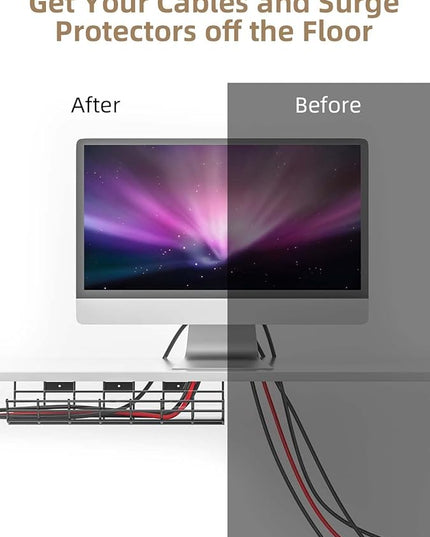 2 Pack DELAMU Under Desk Cable Management Tray, Large Metal Cord Organizer, Office & Home Cord Wire Management Under Desk Shelf, Easy Install Pre-drilled Cable Organizer, Black