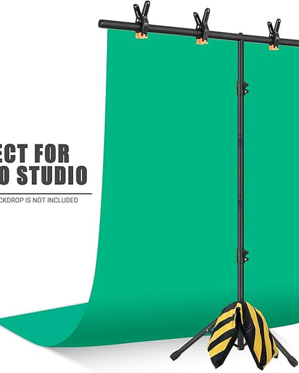 T-Shape Portable Backdrop Stand, 6.5x3.2ft Adjustable Photo Background Stand Kit, Sturdy Small Back Drop Holder with 4 Spring Clamps, Carry Bag for Parties, Photography and Video Studio