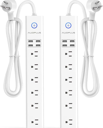 2 Pack Surge Protector Power Strip - 10FT Long Extension Cord with Multiple Outlets, 6 Widely Outlets 4 USB Charging Ports, Flat Plug Overload Surge Protection, Wall Mount for Home, Office ETL Listed