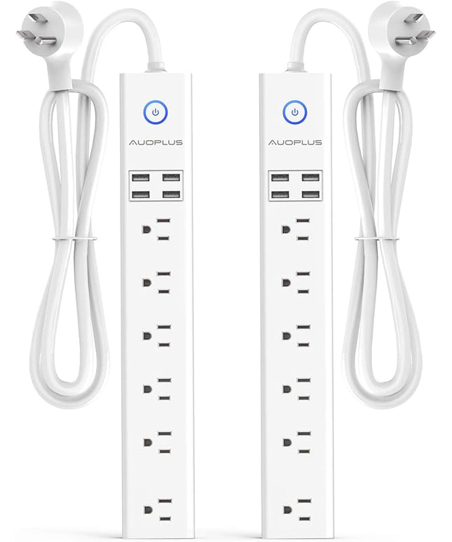 2 Pack Surge Protector Power Strip - 10FT Long Extension Cord with Multiple Outlets, 6 Widely Outlets 4 USB Charging Ports, Flat Plug Overload Surge Protection, Wall Mount for Home, Office ETL Listed