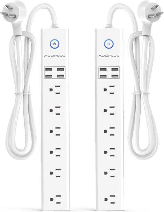 2 Pack Surge Protector Power Strip - 10FT Long Extension Cord with Multiple Outlets, 6 Widely Outlets 4 USB Charging Ports, Flat Plug Overload Surge Protection, Wall Mount for Home, Office ETL Listed