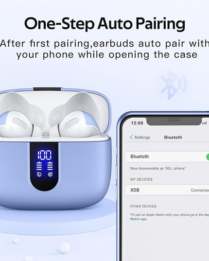 TAGRY 2 Sets X08 White and Purple Bluetooth Headphones True Wireless Earbuds 60H Playback Ear Buds with Wireless Charging Case in-Ear Earbuds with Mic