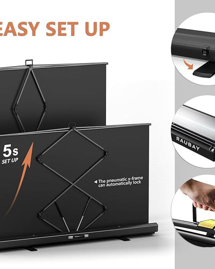 【Wider Style】 RAUBAY 78.7 x 82.7in Large Collapsible Black Backdrop Screen Portable Retractable Panel Photo Background with Stand for Video Conference, Photographic Studio, Streaming