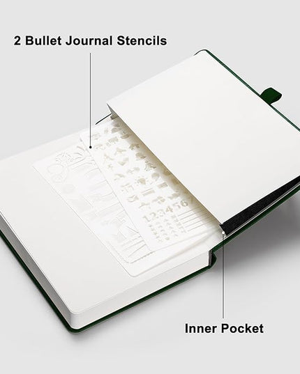 RETTACY Blank Journal Notebook, 192 Pages, A5 Medium Size (5.7'' x 8.3''), Leather Hardcover, 100 GSM Thick Paper, for Sketching, Drawing, Painting (Dark Green)