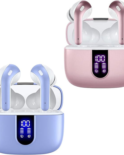 TAGRY 2 Sets X08 Pink and Purple Bluetooth Headphones True Wireless Earbuds 60H Playback Ear Buds with Wireless Charging Case in-Ear Earbuds with Mic
