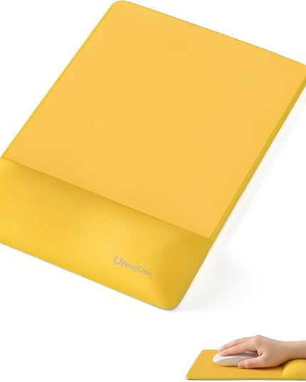 univo colors Design-Wave Wrist Rest Mouce Pad,PE Mouse Sliding Panel+Artificial Sheepskin+Memory Foam+Ergonomic+Anti-Slip Gel,Resilience Support During Work and Gaming,Mouce Accessory,Yellow