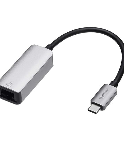 Amazon Basics Aluminum USB-C to RJ45 Gigabit Ethernet Adapter, Portable, Fast Network, Grey, 2.07 x 0.81 x 0.6 inches