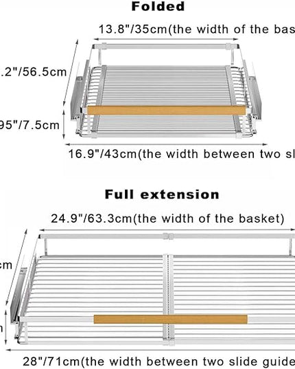 Expandable Pull Out Cabinet Organizers,Slide Out Drawers Adjustable Width W:16.9”-28” x D:22.2”,Heavy Duty Chrome Plated Gliding Cupboard Shelves for Kitchen,Pantry,Under Sink or Closet,2 Packs