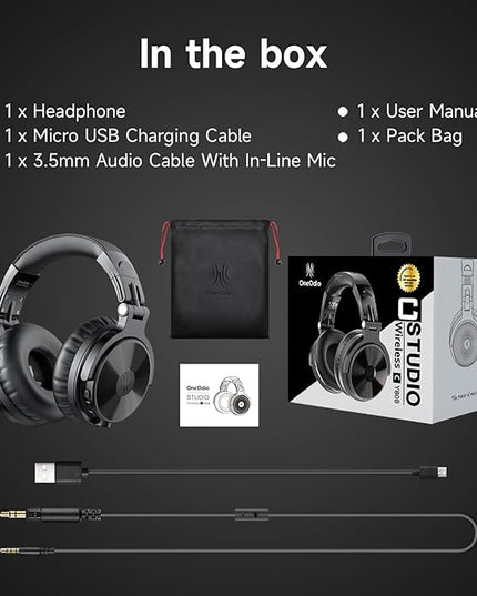 OneOdio Bluetooth Over Ear Headphones, 110 Hrs Wireless/Wired Stereo Sound Foldable Headsets with Deep Bass 50mm Neodymium Drivers for PC/Computer/Podcast- Studio Wireless Pro C, Black