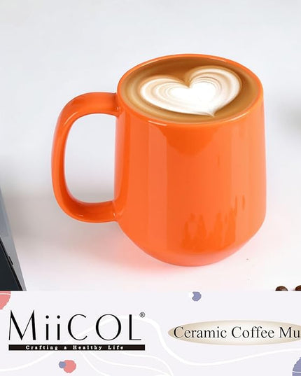 Miicol Ceramic Coffee Mug, 16 oz Large Coffee Cup, Tea Mug with Handle, Flat Bottom Mug for Men, Women, Office, Microwave and Dishwasher Safe, Multi-Color, Sun Orange