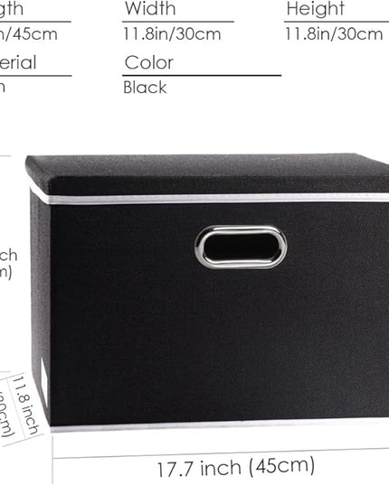 PRANDOM Large Foldable Storage Boxes with Lids [5-Pack] Organizer Containers Baskets Cube with Cover for Home Bedroom Closet Office Black17.7x11.8x11.8 For 6+ Year Old Boys and Girls