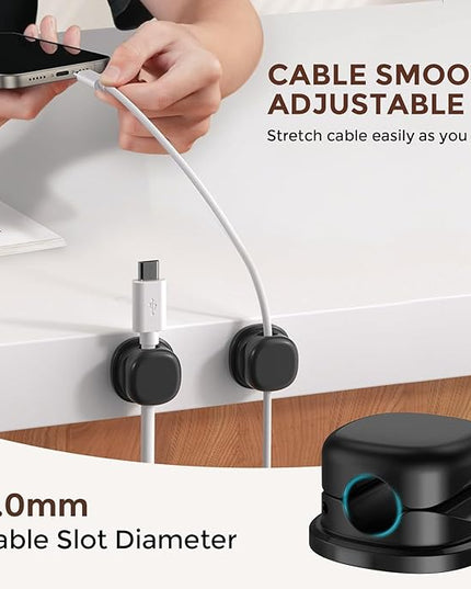 AhaStyle Spring Cable Organizer [1s Lock] 6 Pack Cord Cable Holders Clips Strong Adhesive Cable Cord Keeper [Smooth Adjustable] Hide Wire Cord Organizer for Nightstand Kitchen Car Office (Black)