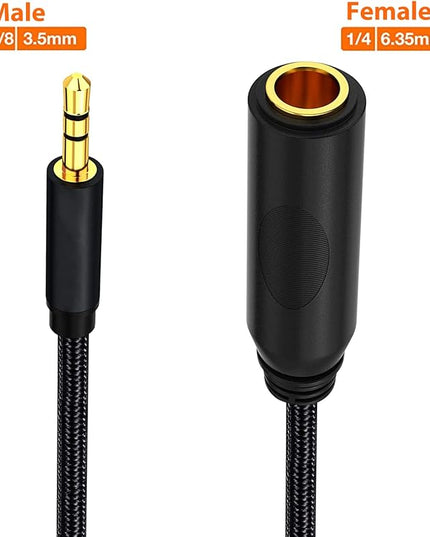 WISYIFIL 1/4 to 3.5mm Headphone Cable Adapter,TRS 6.35mm Female to 3.5mm Male 1/8 to 1/4 Stereo Audio Adapter,for Headphone, Amplifiers, Guitar, Amp etc. Nylon Braided Cable 1ft (30cm)