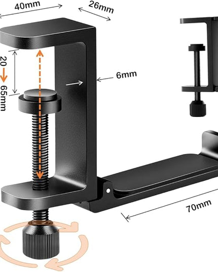 blingwider Metal Heavy Duty Foldable Headphone Holder for Desk, Headset Stand for Desk,Backpack Holder Hook for Desk,Bag Hook Under Desk,Clamp Hook for Desk Attachments,Black