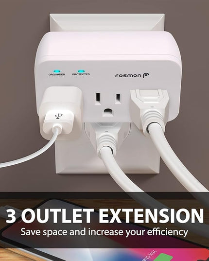 Fosmon Refrigerator Surge Protector, 3 Outlet Heavy Duty Appliance Surge Protector with High Joules for Fridge, Microwave, Washing Machine, Garage Door, 1200J, 1875 Watts, 3 Prong, ETL Listed