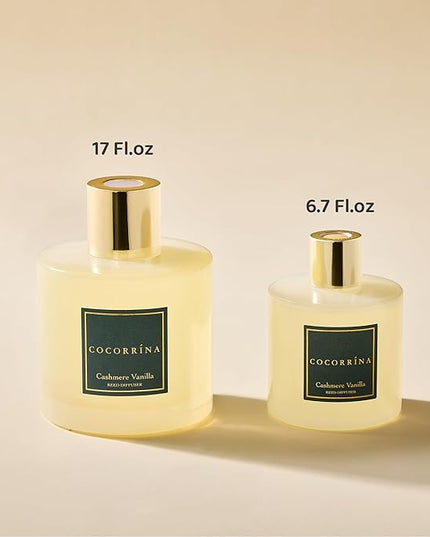 COCORRÍNA Reed Diffuser - Cashmere Vanilla 17 Fl.oz Reed Diffuser with 8 Sticks Scented Diffuser with Preserved Flowers for Bathroom Home Decor