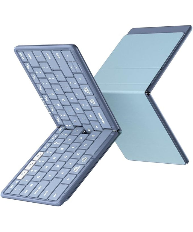 Samsers Full-Size Foldable Bluetooth Keyboard, KF08S Wireless Folding Keyboards with PU Leather Cover, Portable Travel for iPhone iPad Smartphone Tablet Laptop, Android Windows Mac OS, Blue