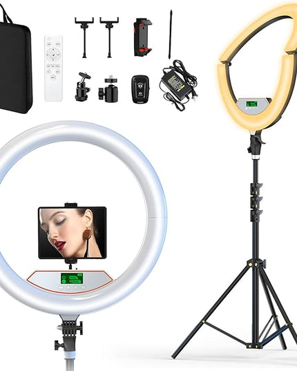 22" Large Ring Light with Stand,Foldable LED Big Ring Light Tripod for iPhone Phone Ipad, 75" Tall Tripod Touch Screen,Wireless Remote for Live Stream,YouTube,TikTok Video Shooting