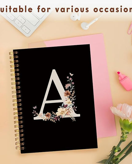 Lacama Black Initial Letter A School Notebook Journal, Aesthetic Wildflower Personalized Spiral Notebook, School Supplies, Customized Monogrammed Gifts, Birthday Gifts for Women, Office Supplies