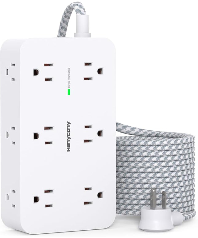 Extension Cord 15 Ft, HANYCONY Power Strip Surge Protector 12 Outlets 4 USB Ports (2 USB C), Large Desk Power Strip with Long Cord, Flat Plug, Wall Mount for Office Home College Dorm Room Essentials