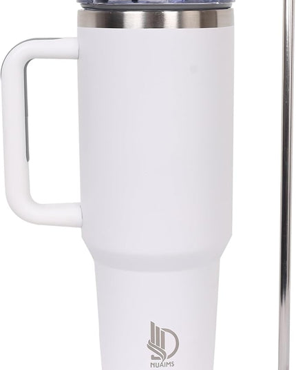 40oz Insulated Tumbler with Handle, Leakproof Straw Lid & Carry Handle - Double Wall Vacuum Insulation Keeps Ice 24 Hours, BPA Free Stainless Steel Water Bottle (Grayish)