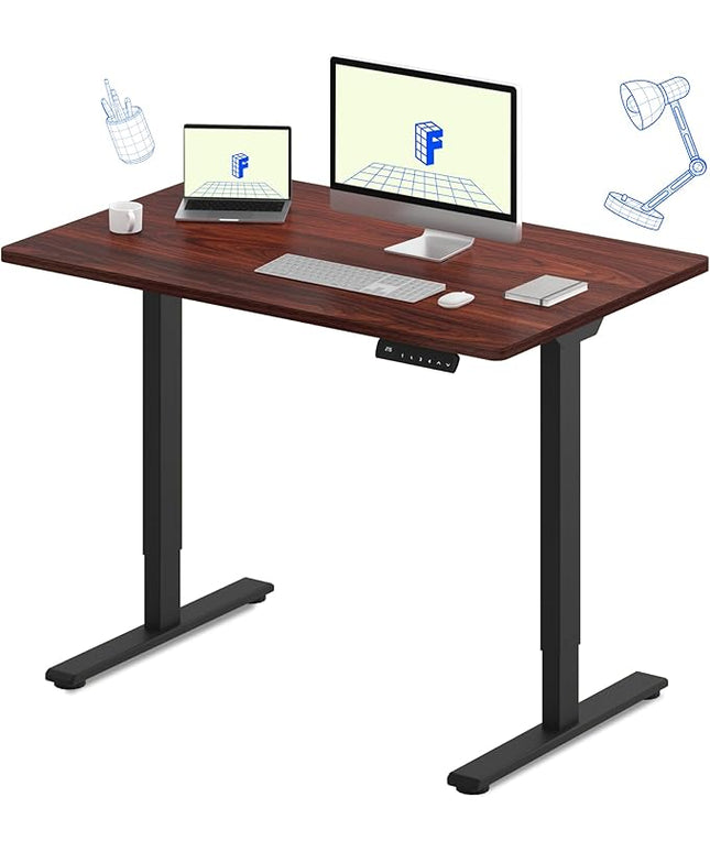FLEXISPOT E3 Dual Motor Electric Standing Desk 48 x 24 Sit Stand Up Desk, Holds 220 lbs, Adjustable Height w/Memory Presets, One-Piece Mahogany Desktop & Black Frame, Ships in 2 Boxes