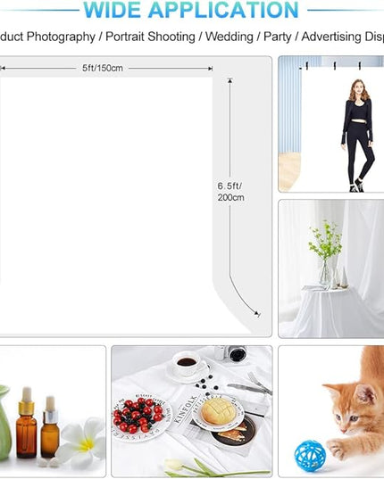White Backdrop with Stand for Photoshoot, 5X6.5ft White Photo Backdrop with T Shape Background Backdrop Stand for Photography, Portable Photo Backdrop Curtain Stand Kit w Carrying Bag 5 Spring Clamps