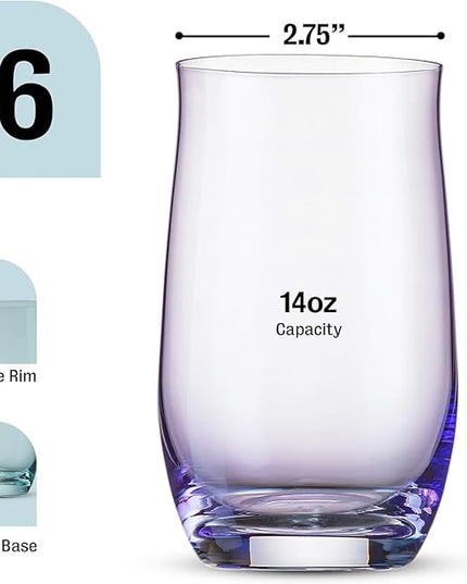 BENETI Premium Glass Cups, Highball Drinking Glasses Set of 6 | Made in Europe Water and Juice Kitchen Glassware | Colored Glasses Set, Perfect for Party's and Gifts for Men and Women of All Ages