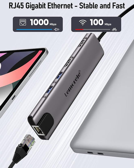 Aluminum Docking Station USB-C Hub with 2 HDMI, Gigabit Ethernet, 4 USB A, USB-C 3.0, PD 100W, SD/TF, 1000Mbps RJ45 LAN Dock Adapter for MacBook Docking Station Laptop, Supports 2 Monitor