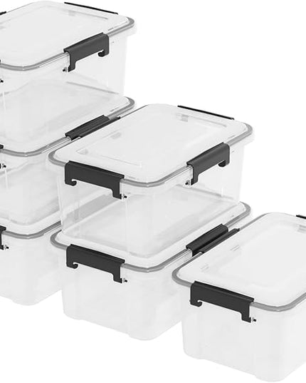 12 Quart Clear Plastic Storage Box with Lid, Latching Storage Box, Pack of 6