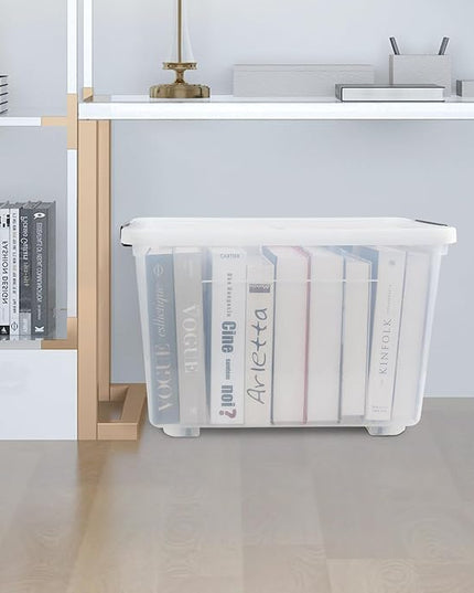 4-Pack Plastic Storage Box, 50 L Clear Large Storage Bin with Wheels