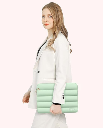 MOSISO 13.3 inch Laptop Case, 13-13.3 inch Puffy Laptop Sleeve Compatible with MacBook Air 13 13.6 M4 M3 M2 M1/Pro 13/Pro 14, HP Dell ASUS Lenovo,Polyester Horizontal Bag with Small Case, Mint Green
